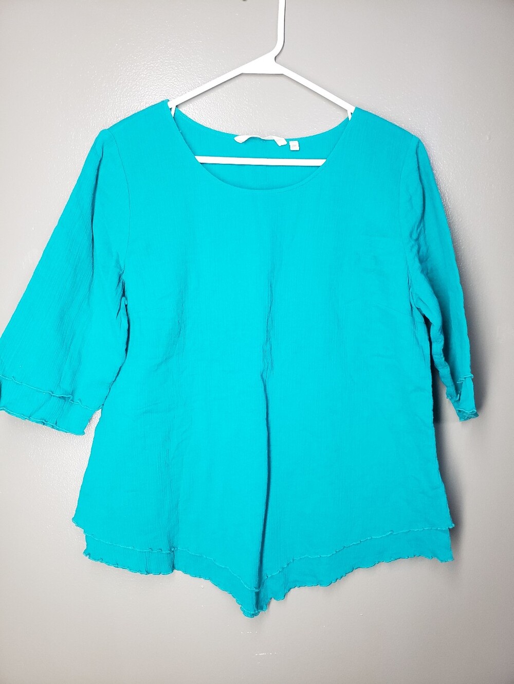 Soft Surroundings Torquoise Crinkle Cotton Top Womens Size Petite Medium